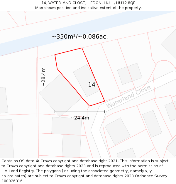 14, WATERLAND CLOSE, HEDON, HULL, HU12 8QE: Plot and title map