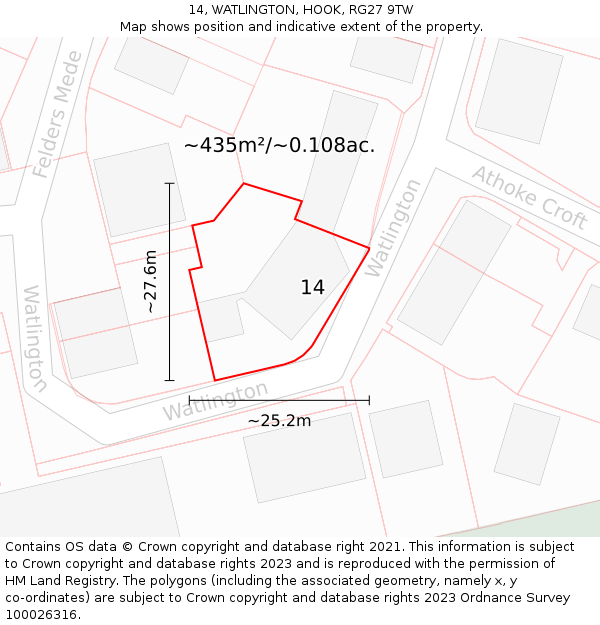 14, WATLINGTON, HOOK, RG27 9TW: Plot and title map