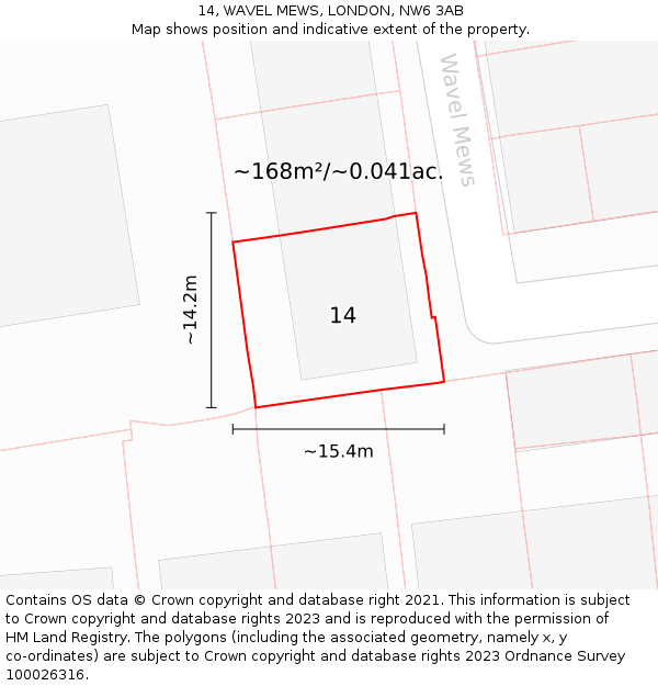 14, WAVEL MEWS, LONDON, NW6 3AB: Plot and title map