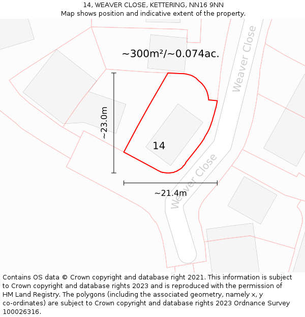 14, WEAVER CLOSE, KETTERING, NN16 9NN: Plot and title map