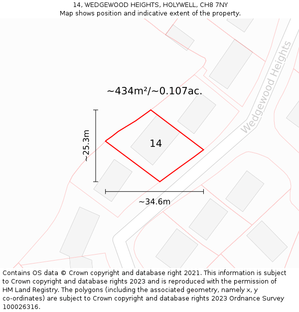 14, WEDGEWOOD HEIGHTS, HOLYWELL, CH8 7NY: Plot and title map