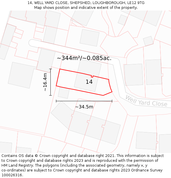 14, WELL YARD CLOSE, SHEPSHED, LOUGHBOROUGH, LE12 9TG: Plot and title map