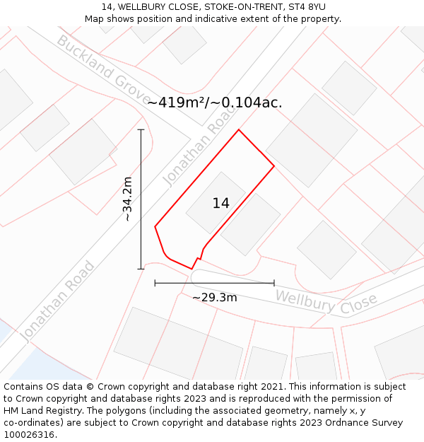 14, WELLBURY CLOSE, STOKE-ON-TRENT, ST4 8YU: Plot and title map