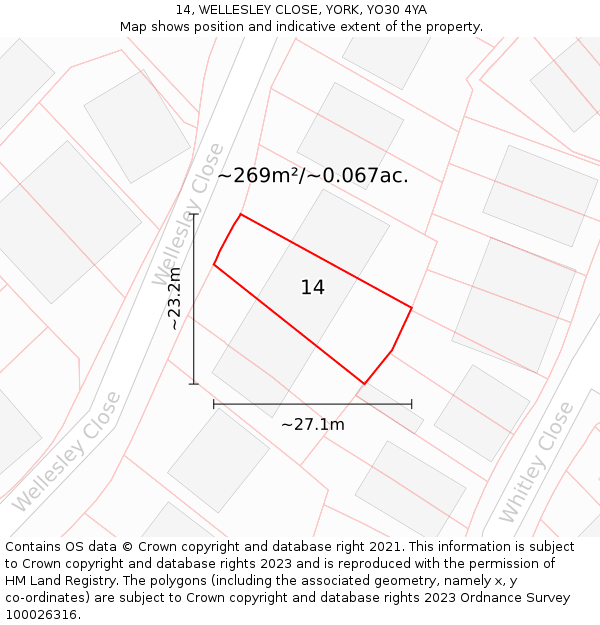 14, WELLESLEY CLOSE, YORK, YO30 4YA: Plot and title map