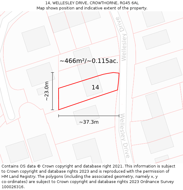 14, WELLESLEY DRIVE, CROWTHORNE, RG45 6AL: Plot and title map