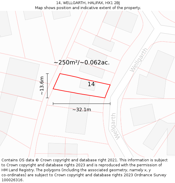 14, WELLGARTH, HALIFAX, HX1 2BJ: Plot and title map