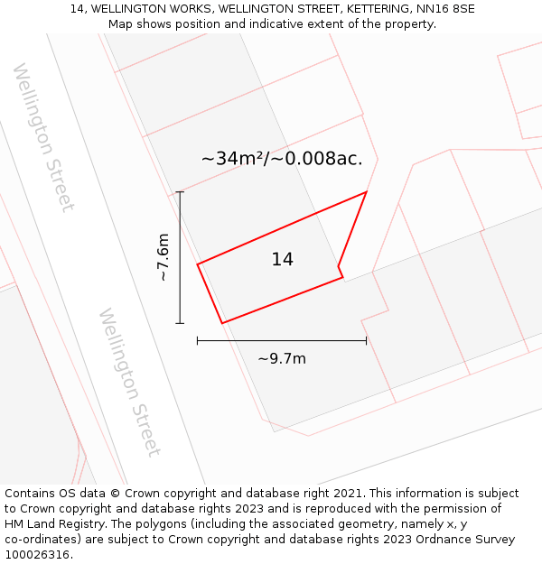 14, WELLINGTON WORKS, WELLINGTON STREET, KETTERING, NN16 8SE: Plot and title map