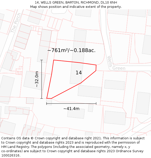 14, WELLS GREEN, BARTON, RICHMOND, DL10 6NH: Plot and title map