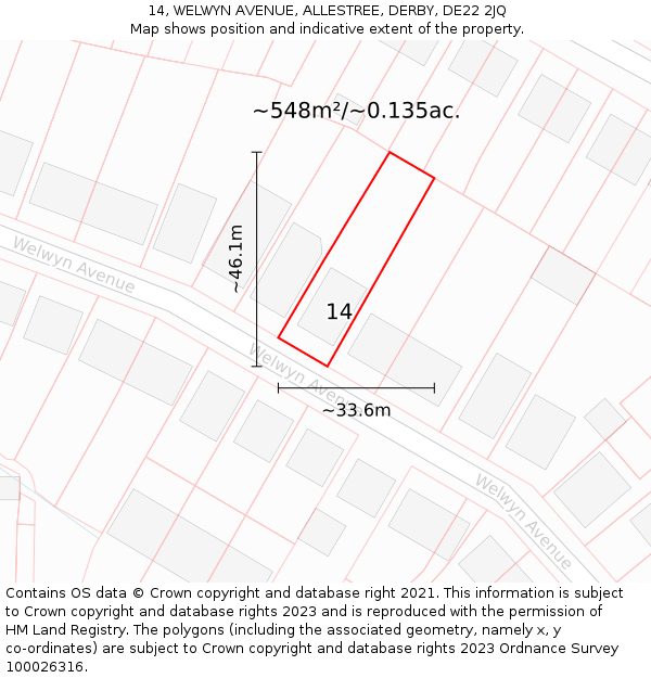 14, WELWYN AVENUE, ALLESTREE, DERBY, DE22 2JQ: Plot and title map