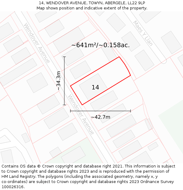 14, WENDOVER AVENUE, TOWYN, ABERGELE, LL22 9LP: Plot and title map