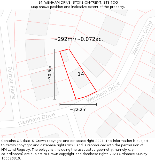 14, WENHAM DRIVE, STOKE-ON-TRENT, ST3 7QG: Plot and title map