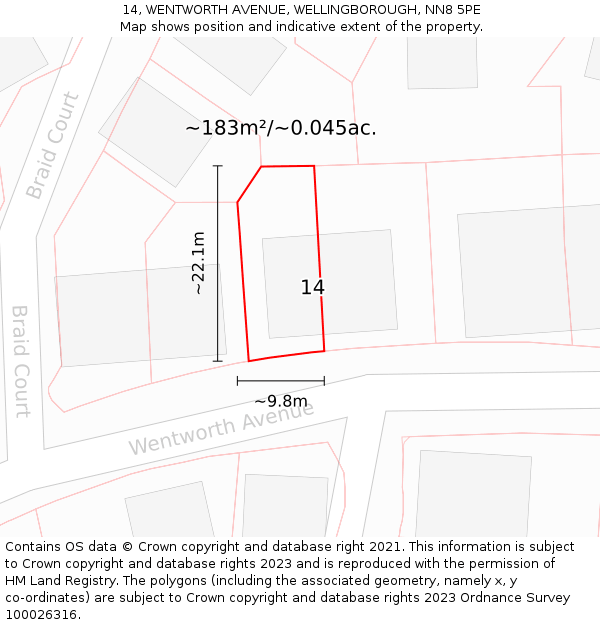 14, WENTWORTH AVENUE, WELLINGBOROUGH, NN8 5PE: Plot and title map