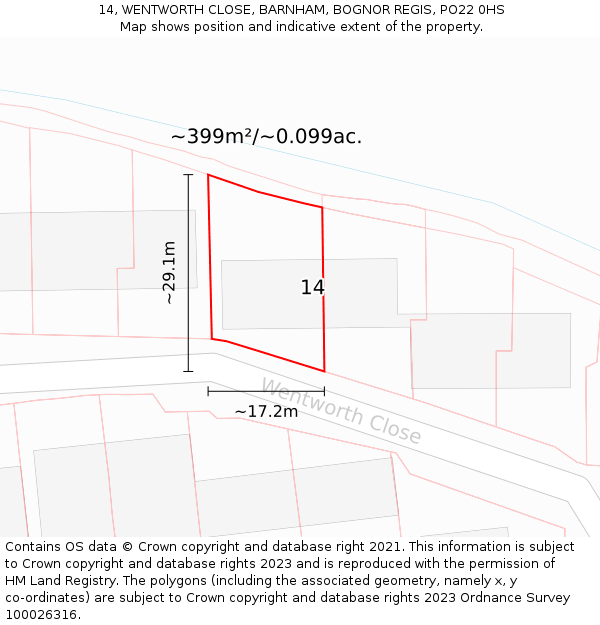 14, WENTWORTH CLOSE, BARNHAM, BOGNOR REGIS, PO22 0HS: Plot and title map