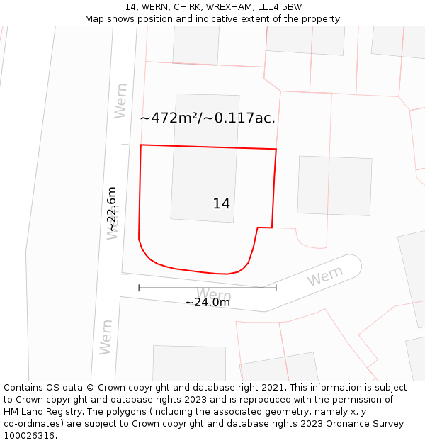 14, WERN, CHIRK, WREXHAM, LL14 5BW: Plot and title map