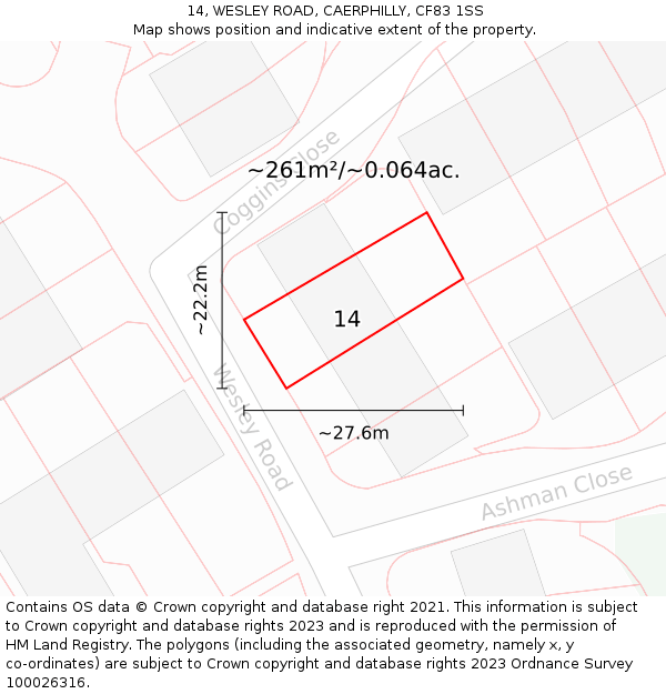 14, WESLEY ROAD, CAERPHILLY, CF83 1SS: Plot and title map