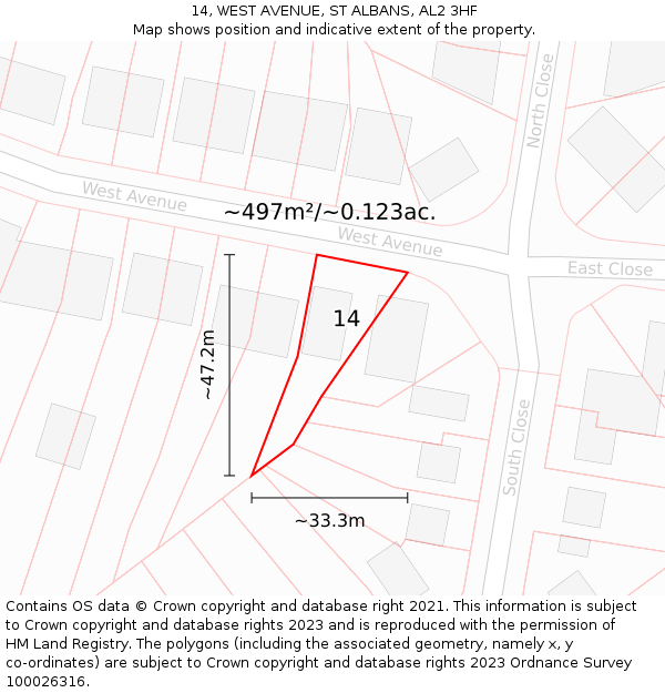 14, WEST AVENUE, ST ALBANS, AL2 3HF: Plot and title map