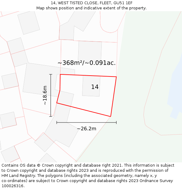 14, WEST TISTED CLOSE, FLEET, GU51 1EF: Plot and title map