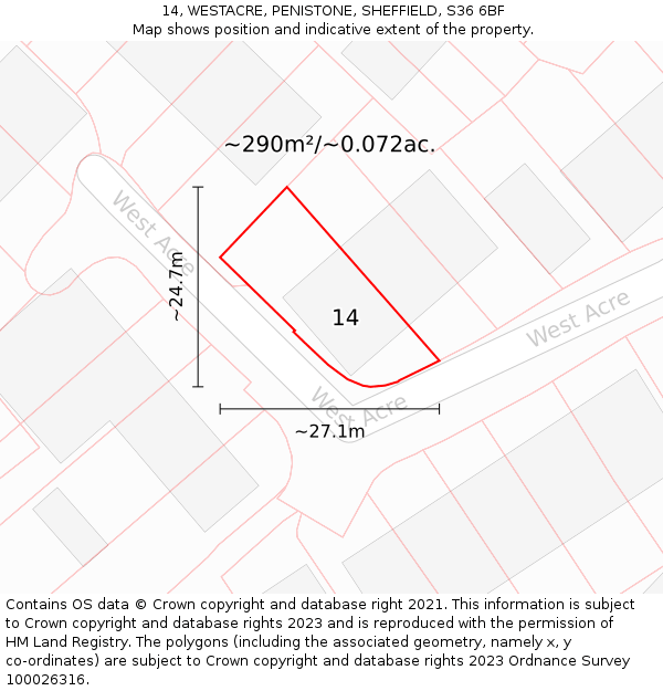 14, WESTACRE, PENISTONE, SHEFFIELD, S36 6BF: Plot and title map