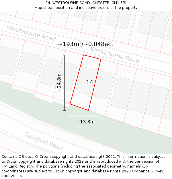 14, WESTBOURNE ROAD, CHESTER, CH1 5BL: Plot and title map