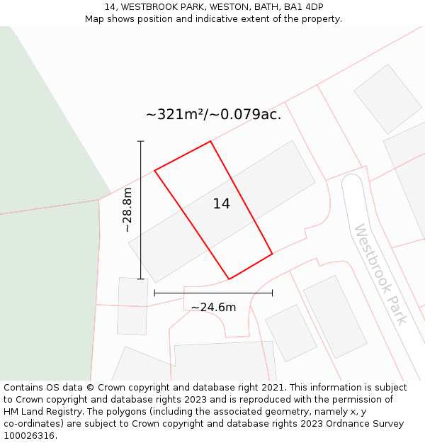 14, WESTBROOK PARK, WESTON, BATH, BA1 4DP: Plot and title map