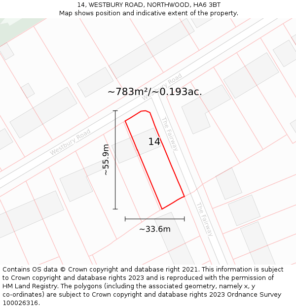 14, WESTBURY ROAD, NORTHWOOD, HA6 3BT: Plot and title map