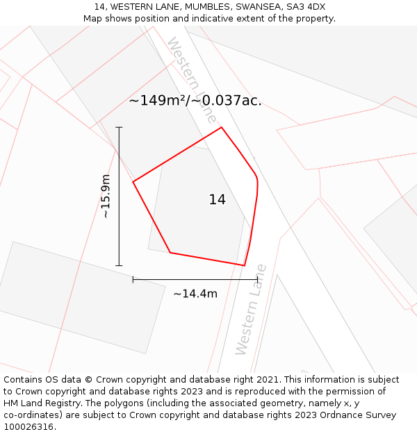 14, WESTERN LANE, MUMBLES, SWANSEA, SA3 4DX: Plot and title map