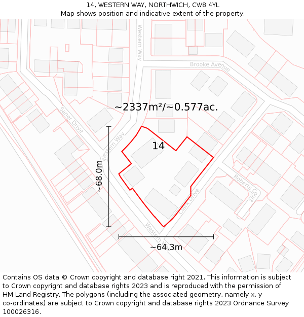 14, WESTERN WAY, NORTHWICH, CW8 4YL: Plot and title map