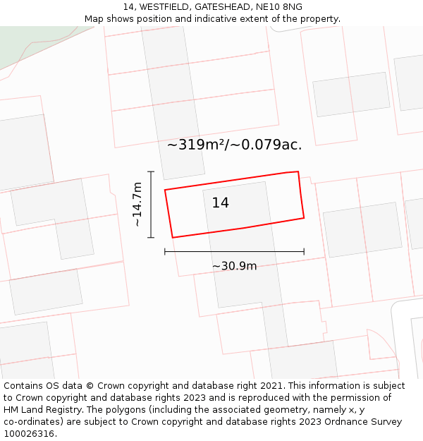 14, WESTFIELD, GATESHEAD, NE10 8NG: Plot and title map