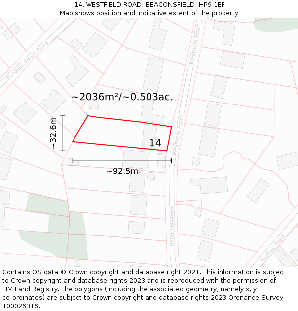 14, WESTFIELD ROAD, BEACONSFIELD, HP9 1EF: Plot and title map