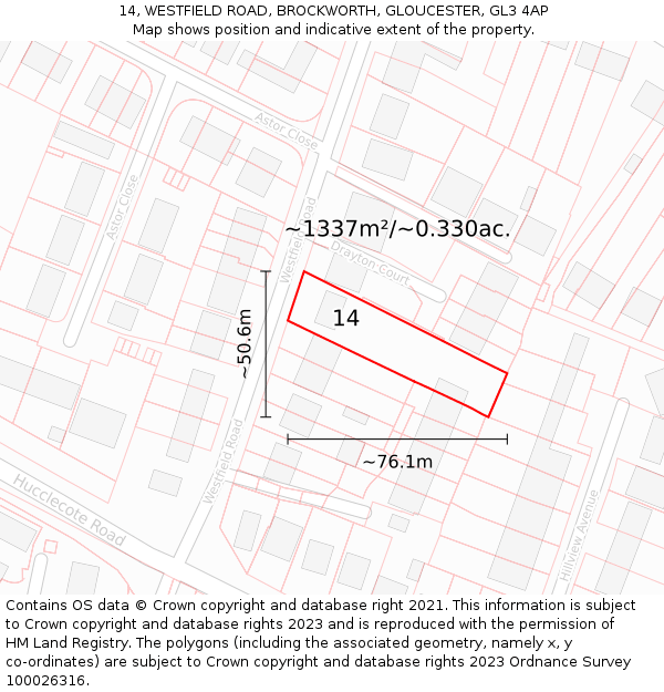 14, WESTFIELD ROAD, BROCKWORTH, GLOUCESTER, GL3 4AP: Plot and title map