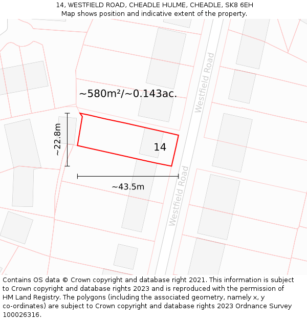 14, WESTFIELD ROAD, CHEADLE HULME, CHEADLE, SK8 6EH: Plot and title map