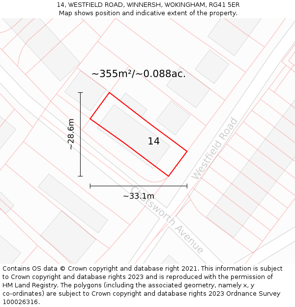 14, WESTFIELD ROAD, WINNERSH, WOKINGHAM, RG41 5ER: Plot and title map