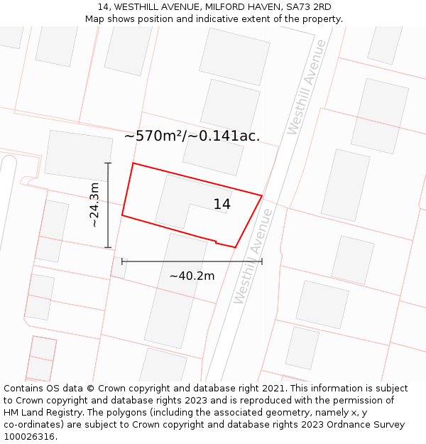 14, WESTHILL AVENUE, MILFORD HAVEN, SA73 2RD: Plot and title map