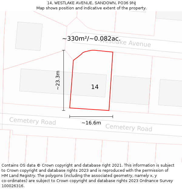 14, WESTLAKE AVENUE, SANDOWN, PO36 9NJ: Plot and title map