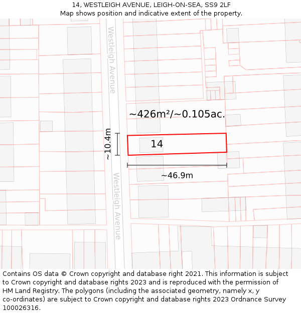 14, WESTLEIGH AVENUE, LEIGH-ON-SEA, SS9 2LF: Plot and title map