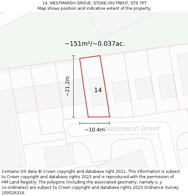 14, WESTMARSH GROVE, STOKE-ON-TRENT, ST6 7PT: Plot and title map