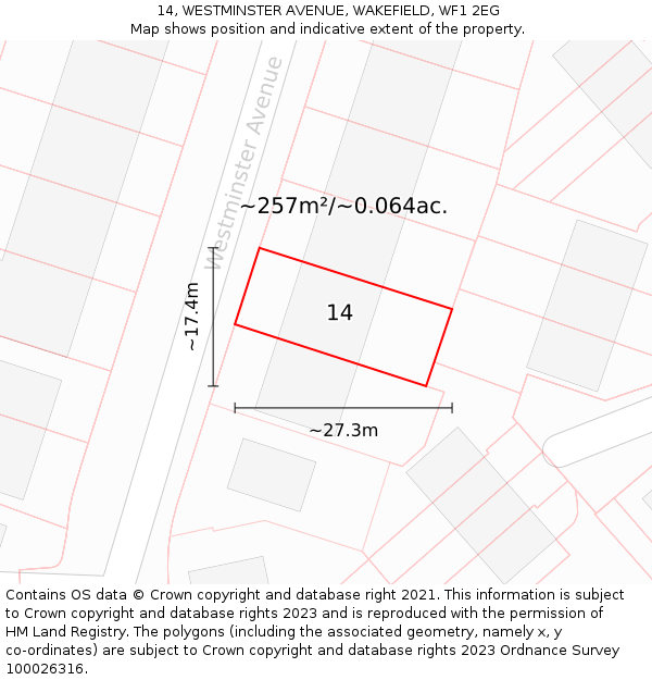 14, WESTMINSTER AVENUE, WAKEFIELD, WF1 2EG: Plot and title map