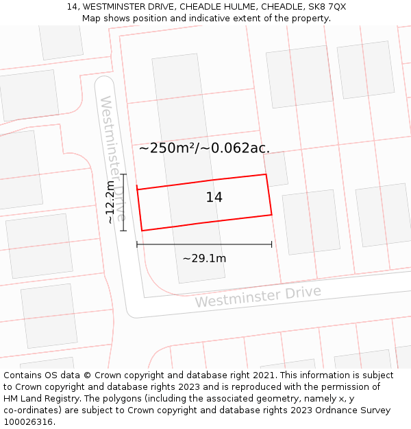 14, WESTMINSTER DRIVE, CHEADLE HULME, CHEADLE, SK8 7QX: Plot and title map