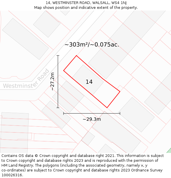 14, WESTMINSTER ROAD, WALSALL, WS4 1NJ: Plot and title map