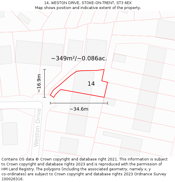 14, WESTON DRIVE, STOKE-ON-TRENT, ST3 6EX: Plot and title map