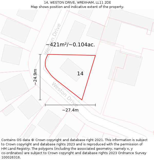 14, WESTON DRIVE, WREXHAM, LL11 2DE: Plot and title map