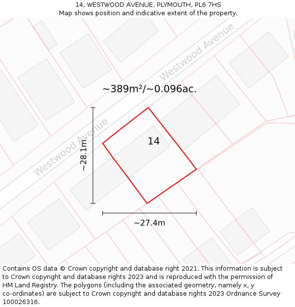 14, WESTWOOD AVENUE, PLYMOUTH, PL6 7HS: Plot and title map