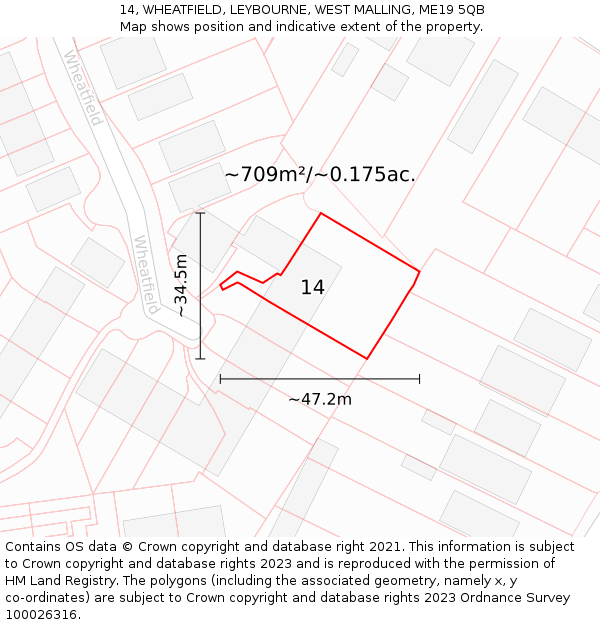 14, WHEATFIELD, LEYBOURNE, WEST MALLING, ME19 5QB: Plot and title map