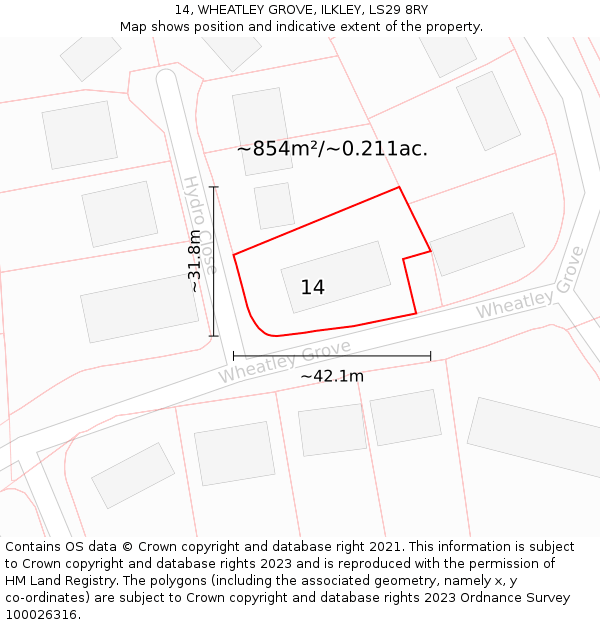 14, WHEATLEY GROVE, ILKLEY, LS29 8RY: Plot and title map