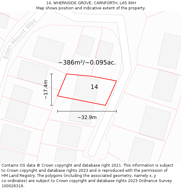 14, WHERNSIDE GROVE, CARNFORTH, LA5 9XH: Plot and title map