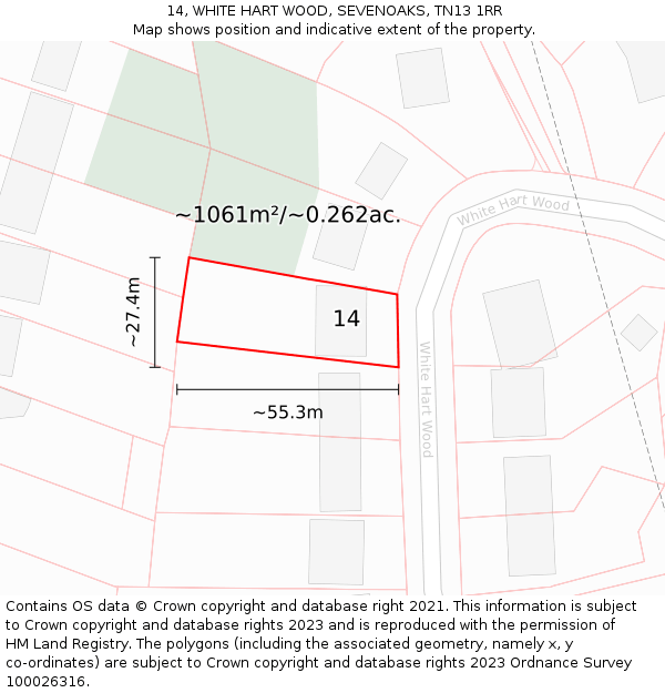 14, WHITE HART WOOD, SEVENOAKS, TN13 1RR: Plot and title map