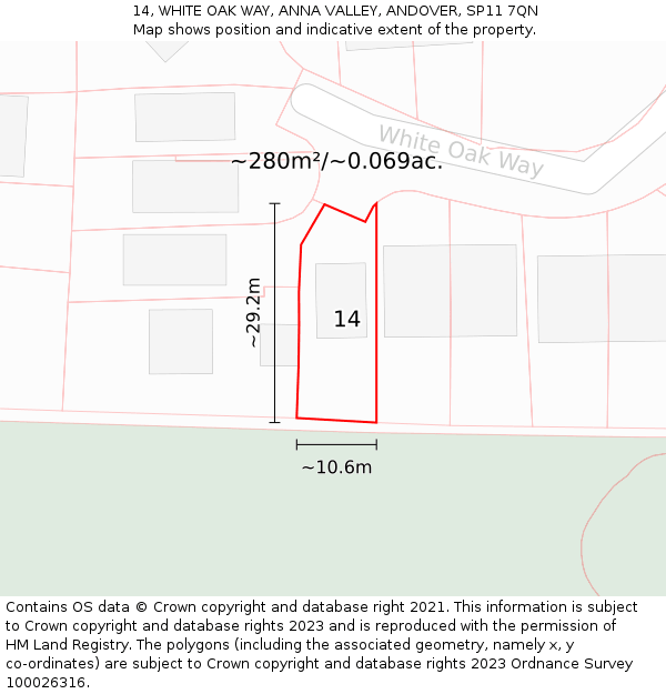 14, WHITE OAK WAY, ANNA VALLEY, ANDOVER, SP11 7QN: Plot and title map