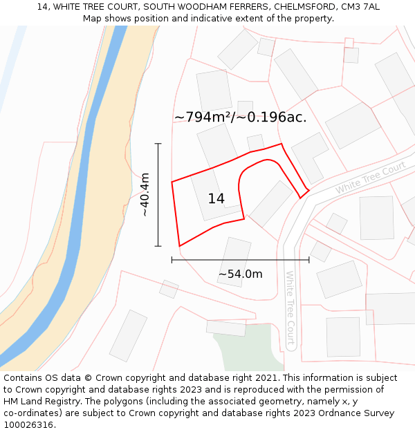 14, WHITE TREE COURT, SOUTH WOODHAM FERRERS, CHELMSFORD, CM3 7AL: Plot and title map