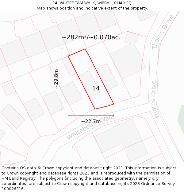 14, WHITEBEAM WALK, WIRRAL, CH49 3QJ: Plot and title map