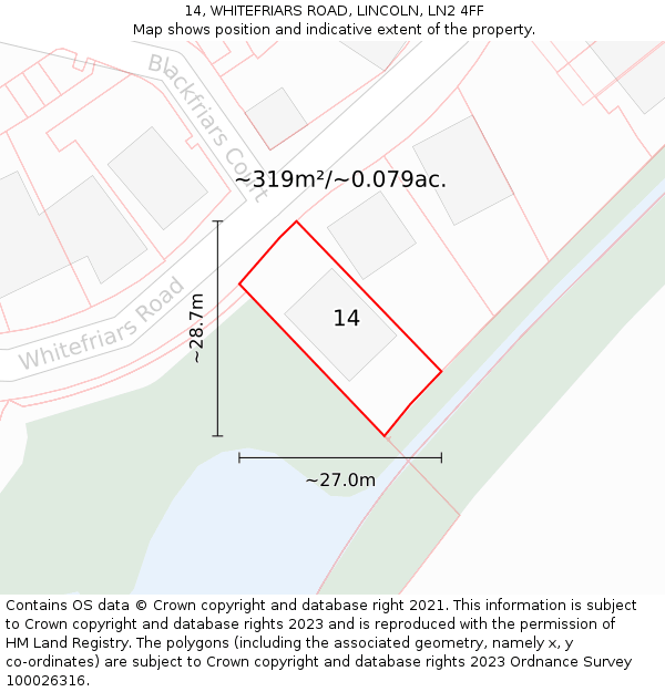 14, WHITEFRIARS ROAD, LINCOLN, LN2 4FF: Plot and title map